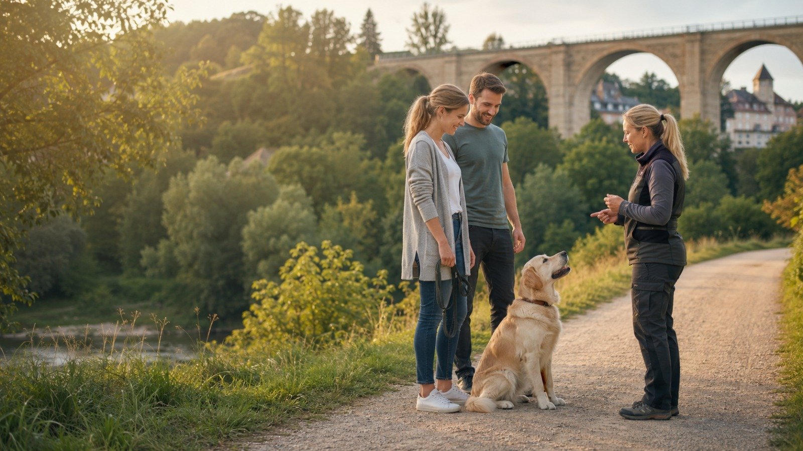 Nachbars Lumpi Mensch-Hund-Coaching entspannter Hund vor dem Viadukt Bietigheim