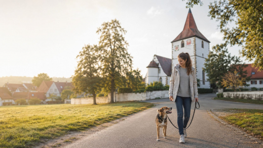 Leinenführigkeitstraining im Umkreis der Amanduskirche in Freiberg am Neckar