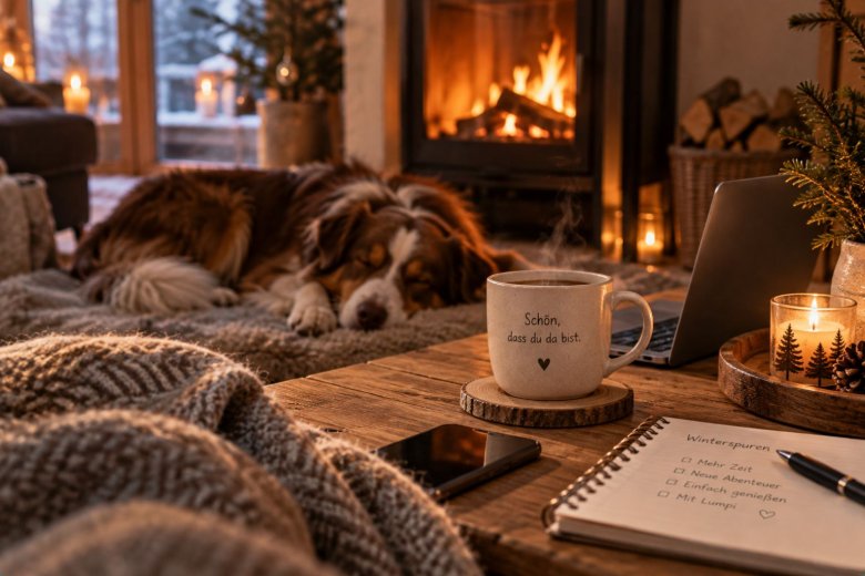 Nachbars Lumpi Mensch-Hund-Coaching Hund vor Kamin