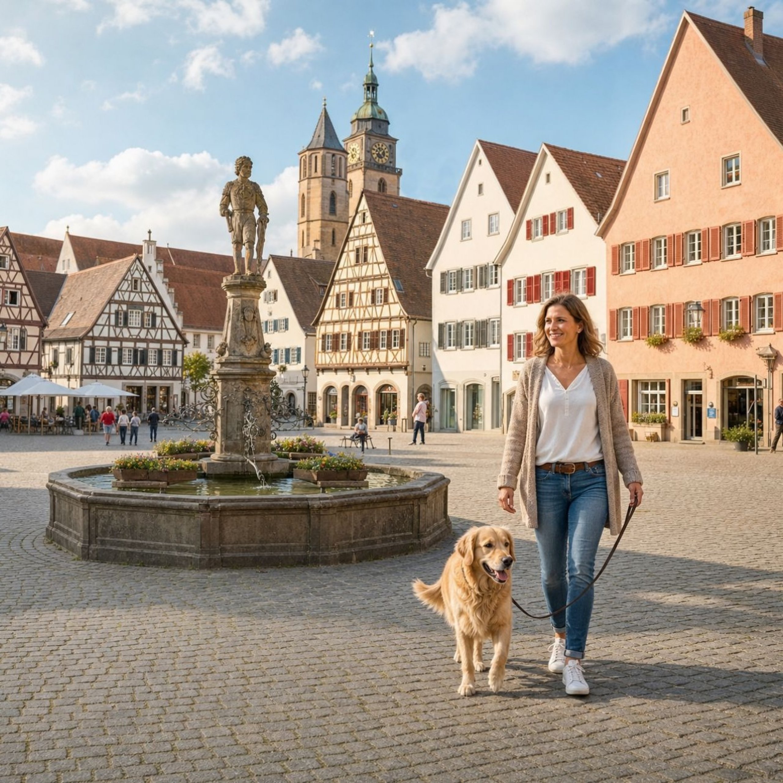 Nachbars Lumpi Mensch-Hund-Coaching entspannter Hund auf dem Markgröninger Marktplatz